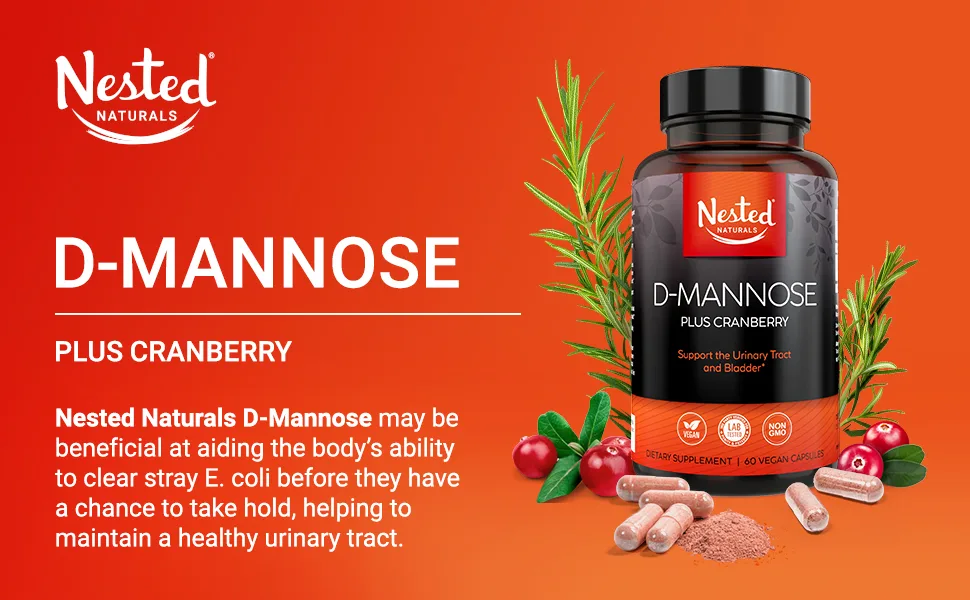 Nested Naturals D-Mannose 500 mg Supplement with Cranberry Extract D Mannose Cranberry Pills Urinary & Bladder Support 60 Vegan Capsules - Nested Naturals D-Mannose