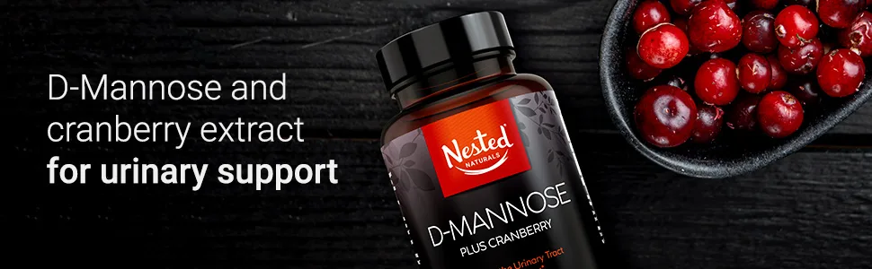 Nested Naturals D-Mannose 500 mg Supplement with Cranberry Extract D Mannose Cranberry Pills Urinary & Bladder Support 60 Vegan Capsules - Nested Naturals D-Mannose