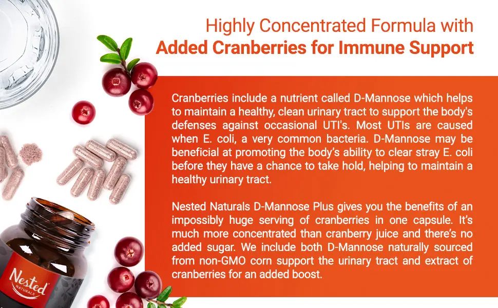 Nested Naturals D-Mannose 500 mg Supplement with Cranberry Extract D Mannose Cranberry Pills Urinary & Bladder Support 60 Vegan Capsules - Nested Naturals D-Mannose
