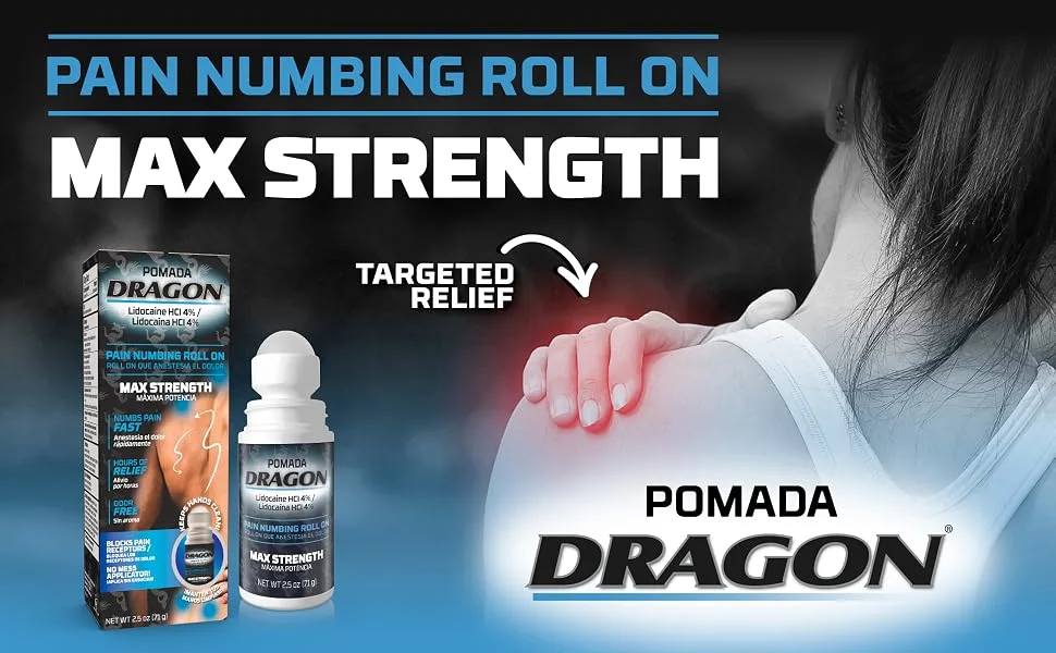 Dragon POMADA Maximum Strength- Pain Numbing & Long Lasting Pain Relief No Mess Applicator with Lidocaine Roll On 2.5 oz Clear GEN60434 - product information 1