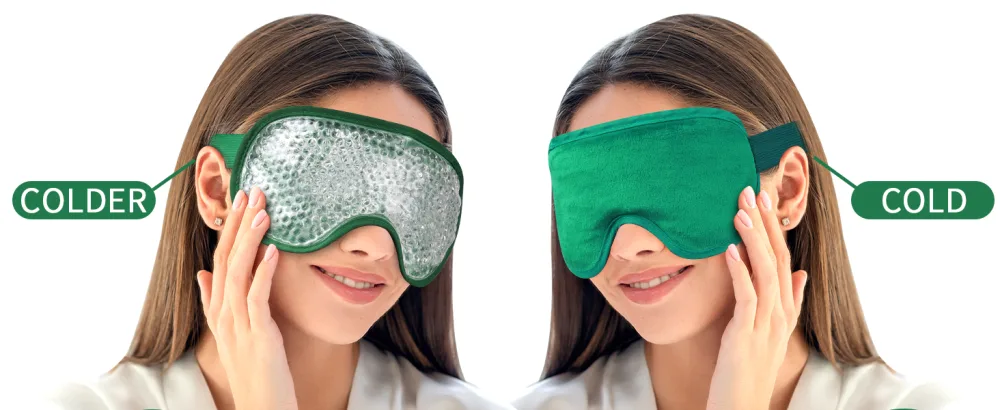 Cooling Ice Gel Eye Mask Reusable Eye Masks Sleeping Mask with Plush Backing for Headache Puffiness Migraine Stress Relief(Dark Green) - EYE MASK