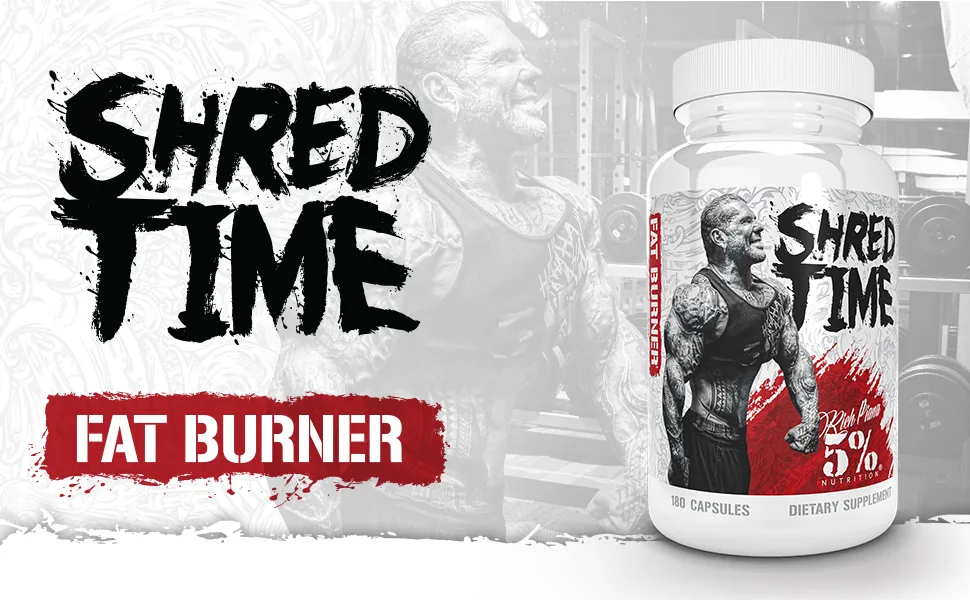 5% Nutrition Shred Time Fat Burner | Green Tea Coffee Bean Cayenne Theobromine GBB | Appetite Suppression | 30 Servings (180 Capsules) - Shred Time