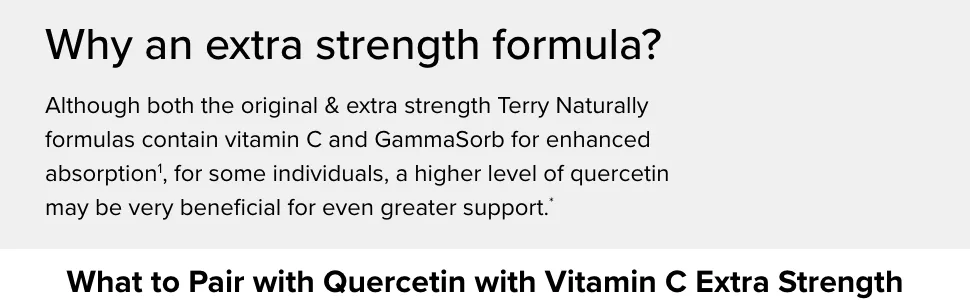 Terry Naturally Quercetin with Vitamin C Extra Strength - 60 Capsules - Sinus Lung & Respiratory Function - Non-GMO Vegan - 60 Servings - Why an extra strength formula?