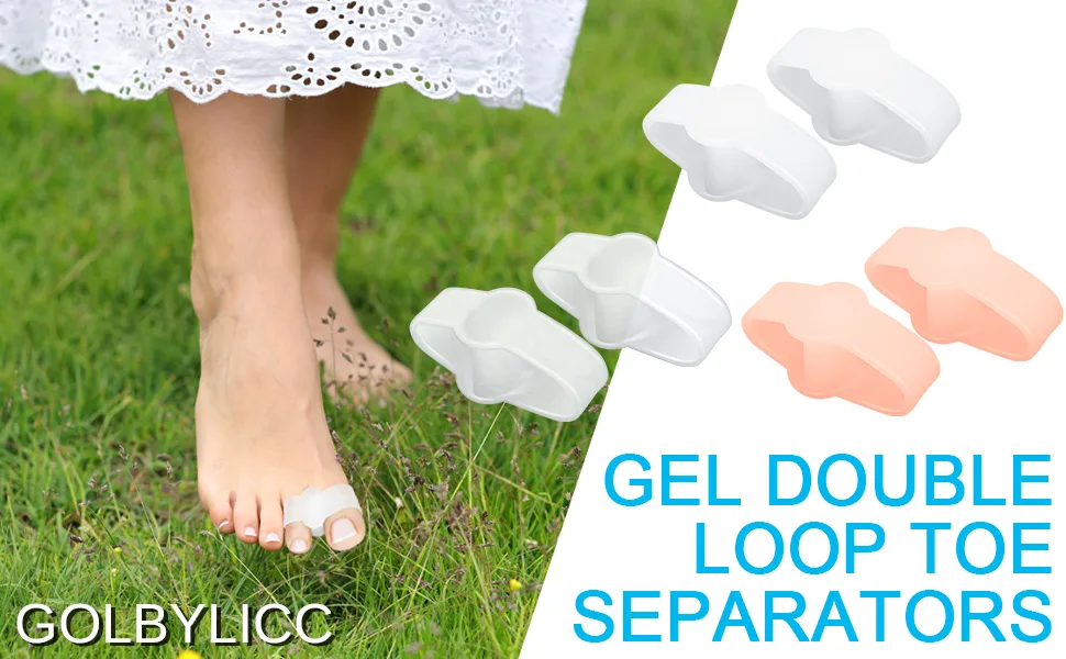 Golbylicc 8 Pairs Bunion Corrector Toe Separators for Women Men Gel Toe Spacers with 2 Loops for feet Big Toe Overlapping Toes (Beige) - Gel Toe Spacers Bunion Corrector with 2 Loops for feet