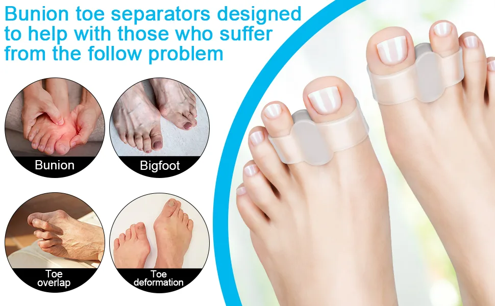 Golbylicc 8 Pairs Bunion Corrector Toe Separators for Women Men Gel Toe Spacers with 2 Loops for feet Big Toe Overlapping Toes (Clear) - Golbylicc Bunion correctors, Good Relief for Foot Pain