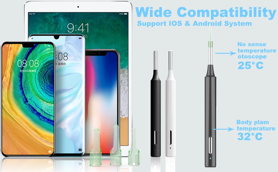 Ear Wax Removal Ear Cleaner with 3MP HD Camera Ear Wax Removal Tool 1080P Otoscope with Light - Ear Cleaning for iOS & Android (Black) - Ear Wax Removal Tool Camera