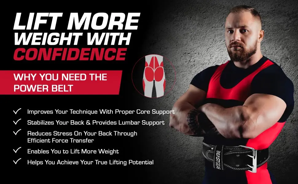 Beast Gear PowerBelt - Premium Double Prong Powerlifting Belt  4 x 10mm Nubuck Leather Weightlifting Belt with Advanced Screw Rivets - Weight Lifting Belt