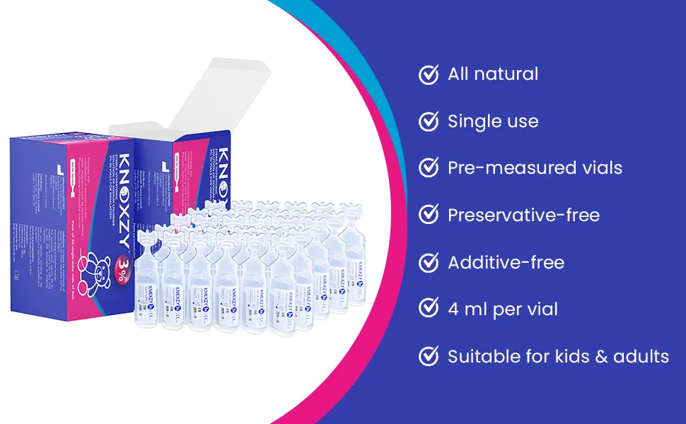 KNOXZY Hypertonic Saline Inhalation Solution 3%. Inhalation Solution for Adults & Children. Box Contains 30 Single dose vials of 4ml. - Saline solution for Nebulizer
