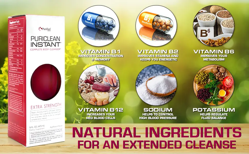 Puriclean Instant Acting 16oz Detox Liquid - Same Day Detox - Extra Strength- Fast Acting Quick Flush Cleansing - Fruit Punch (16oz) - natural ingredients for an extended cleanse