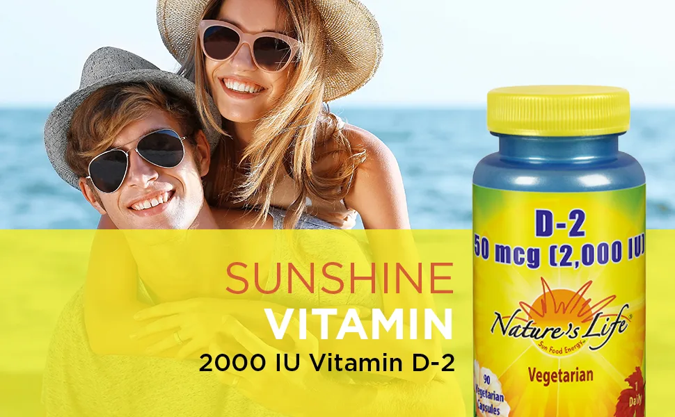 Nature's Life Vitamin D-2 2000IU | High Potency Ergocalciferol | Supplement May Support Bone & Heart Health | 90 Vegetarian Capsules - Nature
