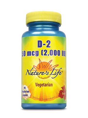 Nature's Life Vitamin D-2 2000IU | High Potency Ergocalciferol | Supplement May Support Bone & Heart Health | 90 Vegetarian Capsules - Nature