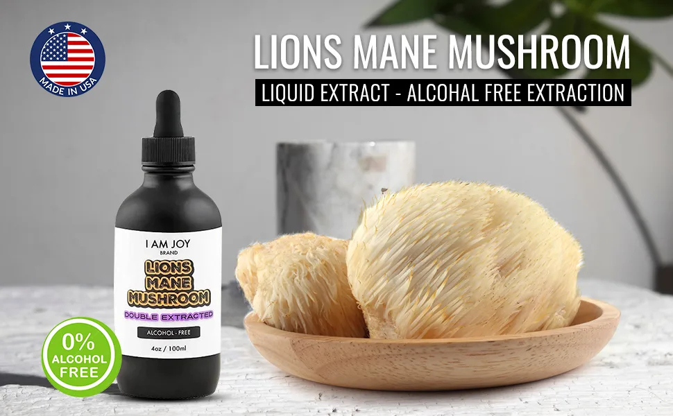 I Am Joy: Lions Mane Mushroom Liquid Extract (Alcohol Free) Double Extraction - Pure High Concentration Organic Tincture 4oz 100ml - lions mane