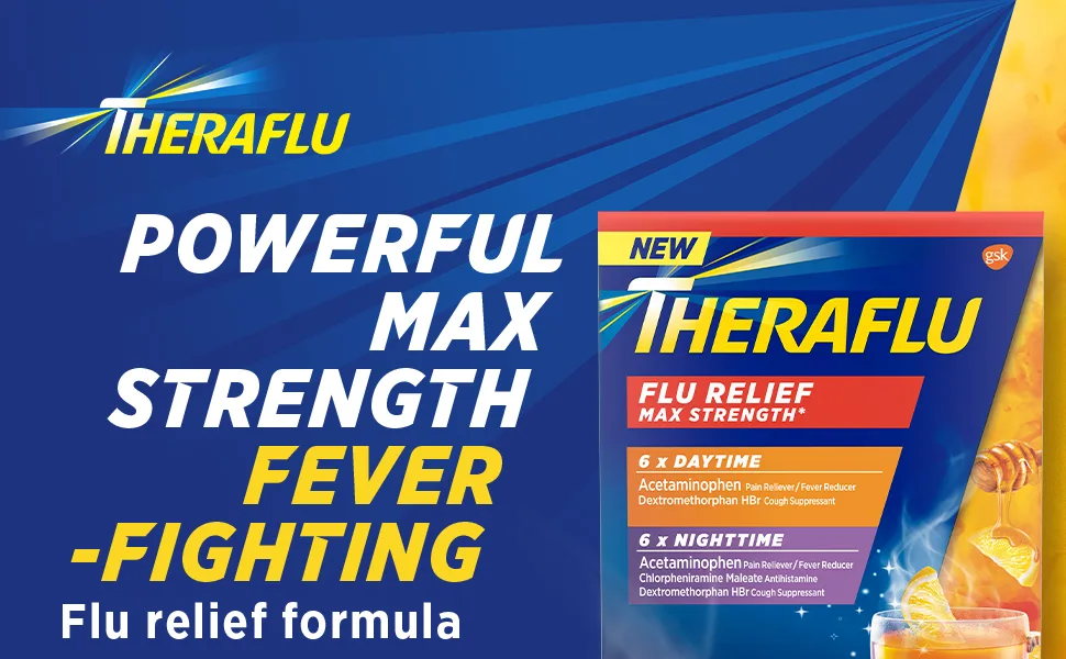 Theraflu Max Strength Daytime Flu Symptom Relief - 6 Ct Plus Max Strength Nighttime Flu Medicine for Flu Symptom Relief - 6 Ct Combo - Powerful, max strength, fever-fighting flu symptom-relief formula