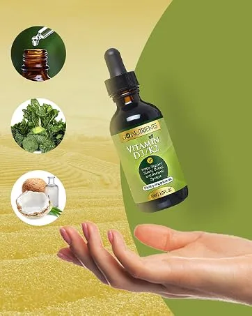 Go Nutrients Liquid Vitamin D3 with K2 (MK-7) Drops - Vitamin D Liquid Vitamins with K2 Vitamin D3 and K2 Liquid Vitamin Drops 1oz - adrenasense adneral restorative thuroid energizer balance belly enhancer sources formulated products