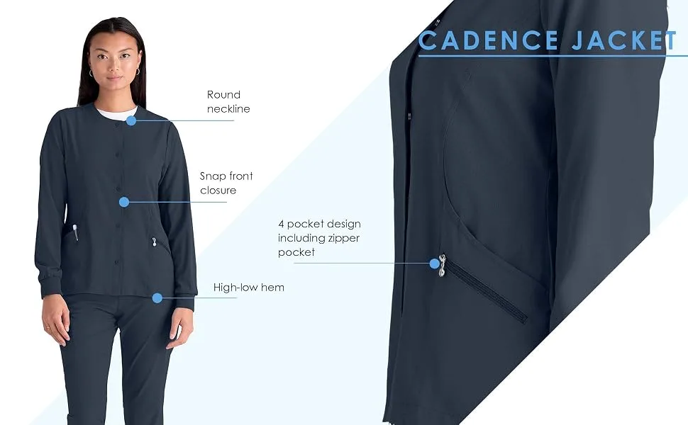 BARCO One Cadence Scrub Warm-Up Jacket for Women - Front Closure Medical Warm-Up 4-Way Stretch Women's Warm-Up Jacket Medium Black - cadence Jacket