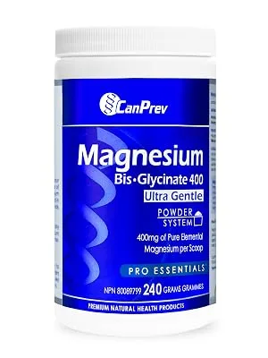CanPrev - 240g Magnesium Bisglycinate Powder 400mg Ultra Gentle Chelated Complex - 3rd Party Tested Formulated & Made in Canada - Powder