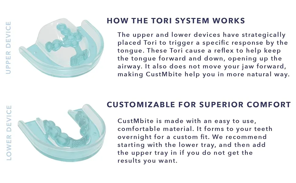 CustMbite Snoring System: Reduce Snoring with Snore Reducing Devices - Snoring Solution for Men and Women Helps Prevent Snoring - How the Tori System Works