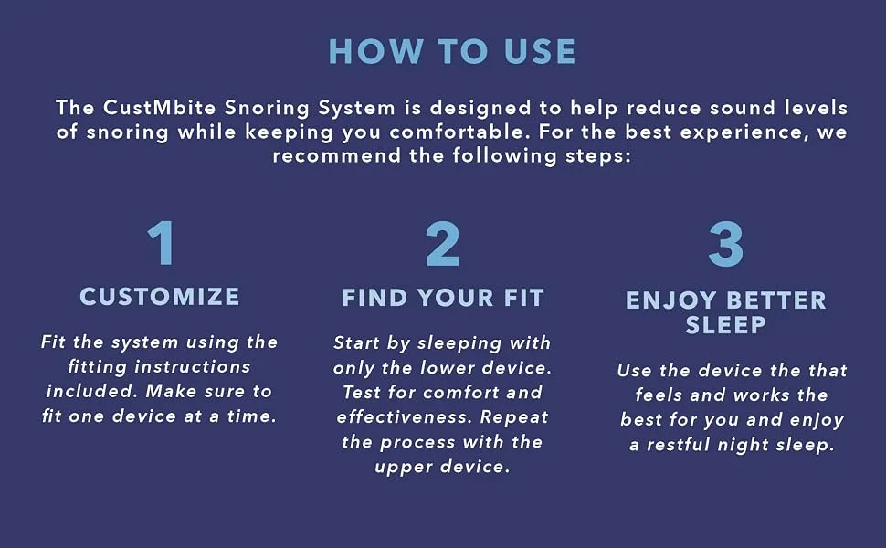CustMbite Snoring System: Reduce Snoring with Snore Reducing Devices - Snoring Solution for Men and Women Helps Prevent Snoring - How to use