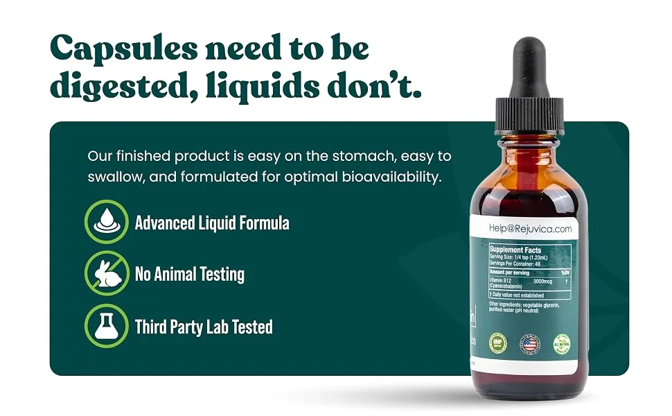 Essential B-12 Liquid B12 Supports Energy and a Healthy Nervous System - Convenient Liquid Dropper Absorbs Fast & Tastes Great - product information 5