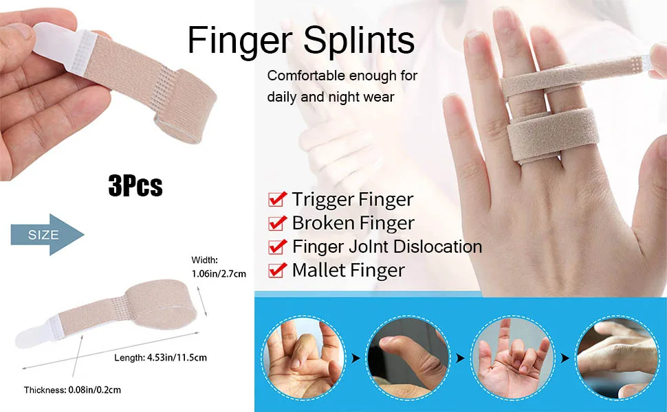Toe Straighteners Reusable Thumb Brace Toe Splints for Bent Toes Hammer Toes Overlapping Toes Broken Toes(3Pcs) Complexion-3Pcs - trigger finger