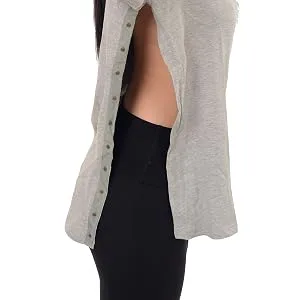 Post Surgery Shoulder Recovery Tshirt Snap Open Tearaway Shirt Right & Left arm Open Chemo Port Access Shirt Medium Grey/Women - Snap