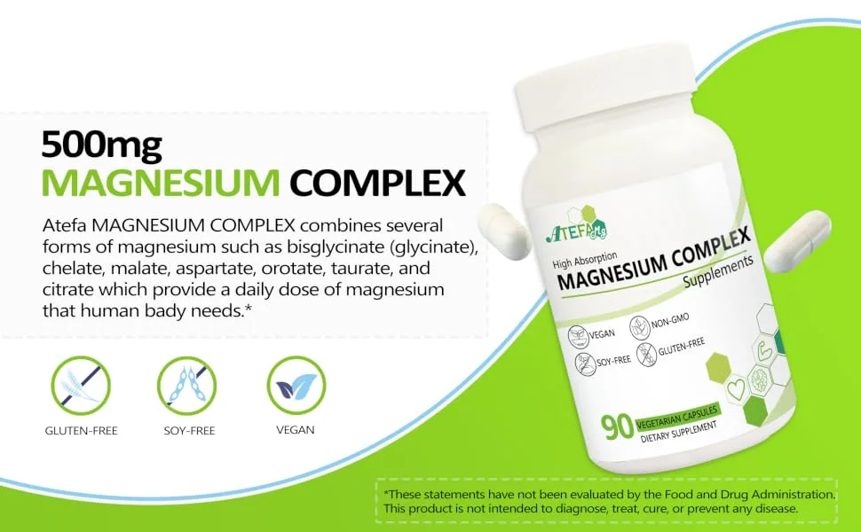 Magnesium Supplement Complex - 90 Veggie Caps High Absorption Magnesium Dietary Supplement Non-GMO Vegan Gluten & Soy Free - product information 2