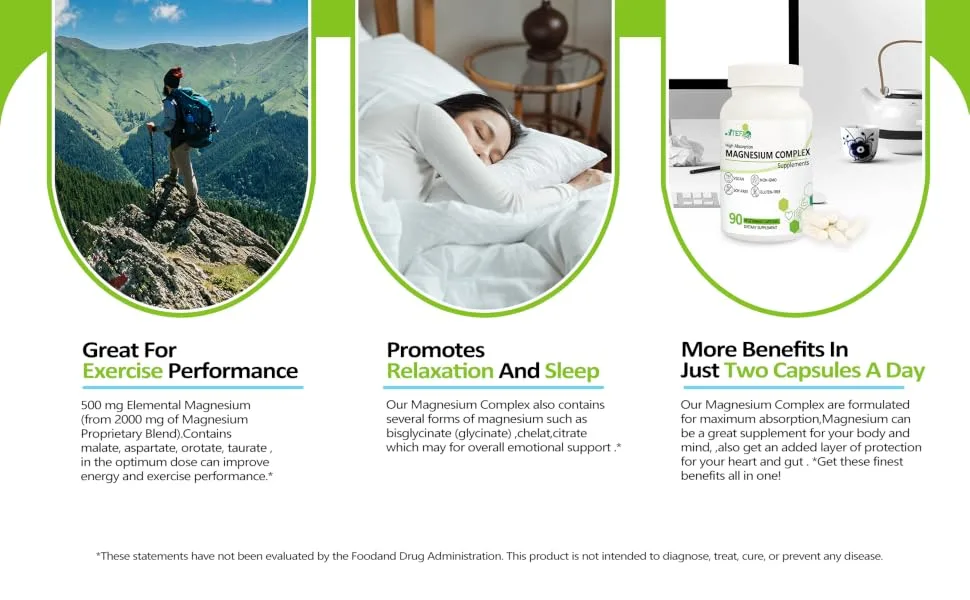 Magnesium Supplement Complex - 90 Veggie Caps High Absorption Magnesium Dietary Supplement Non-GMO Vegan Gluten & Soy Free - product information 4