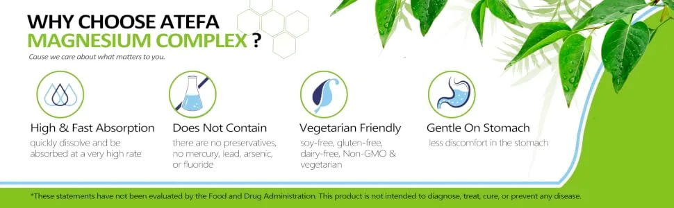 Magnesium Supplement Complex - 90 Veggie Caps High Absorption Magnesium Dietary Supplement Non-GMO Vegan Gluten & Soy Free - product information 5