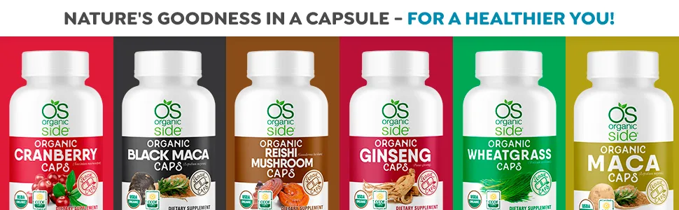 OS Organic Side - Organic Wheatgrass 60 Capsules - for Energy Detox & Immunity Support - Certified USDA - Non GMO - Vegan - Capsules