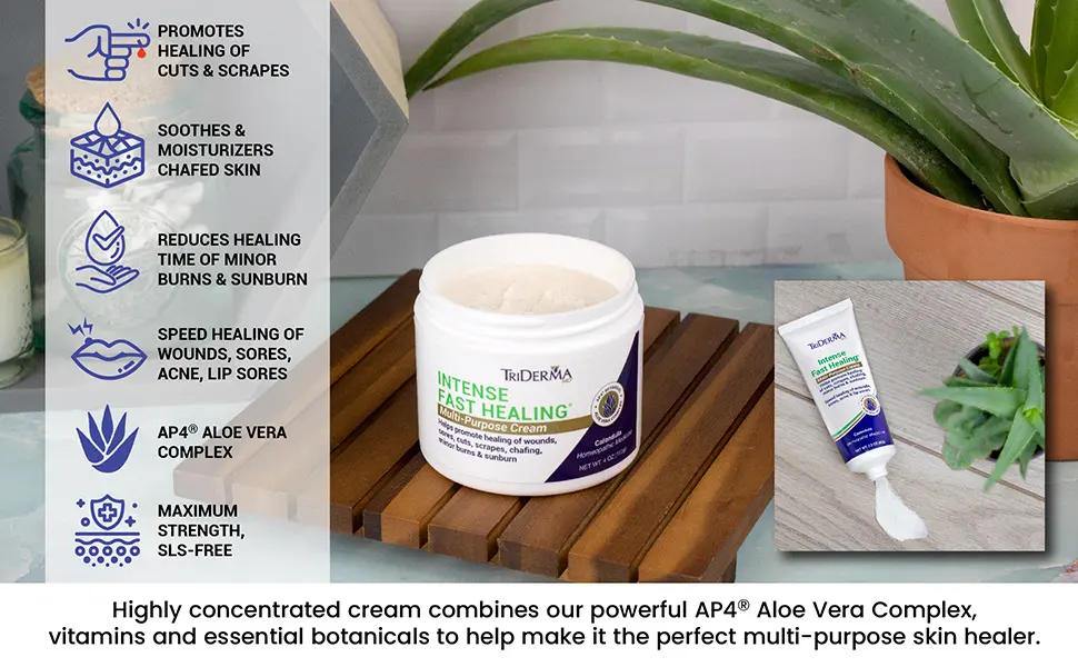 TriDerma Intense Fast Healing Multi-Purpose Cream for Cuts Scrapes Sores Chafing Minor Burns and Sunburn (2.2 oz Tube) - Intense Fast Healing Cream