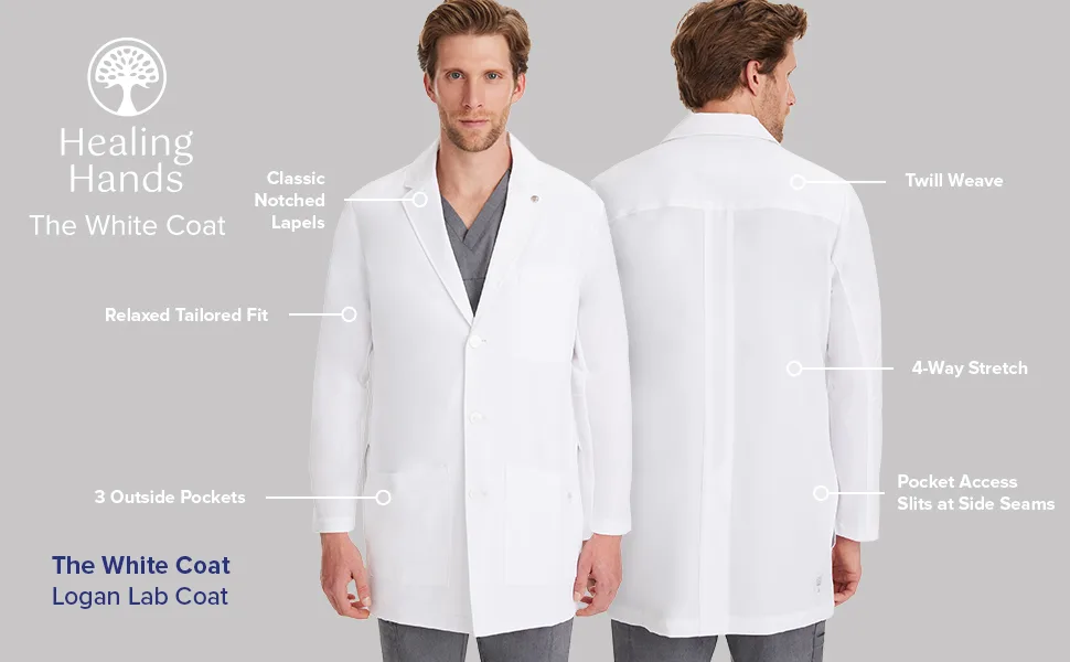Healing Hands White Lab Coat 6 Pocket Mid Length 5100 Logan Mens Lab Coat The White Coat Modernist Collection Medium White - 5100 logan lab coat