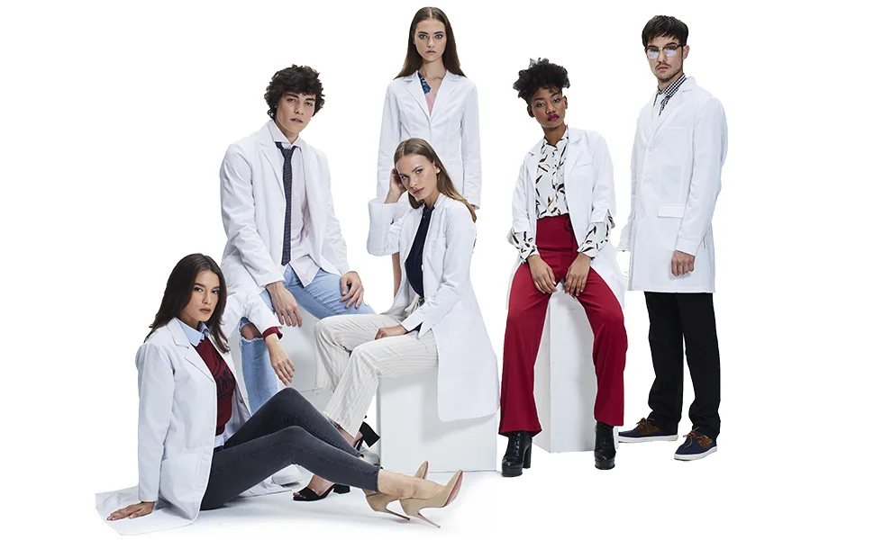 Dr. James Professional Lab Coat Howie Style Classic Fit Mandarin Collar Cuffed Sleeves Unisex White 43 Inch Length X-Small - dr james lab coat