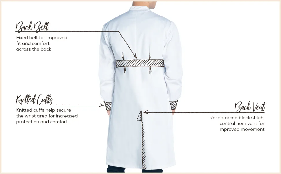 Dr. James Professional Lab Coat Howie Style Classic Fit Mandarin Collar Cuffed Sleeves Unisex White 43 Inch Length X-Small - howie lab coat