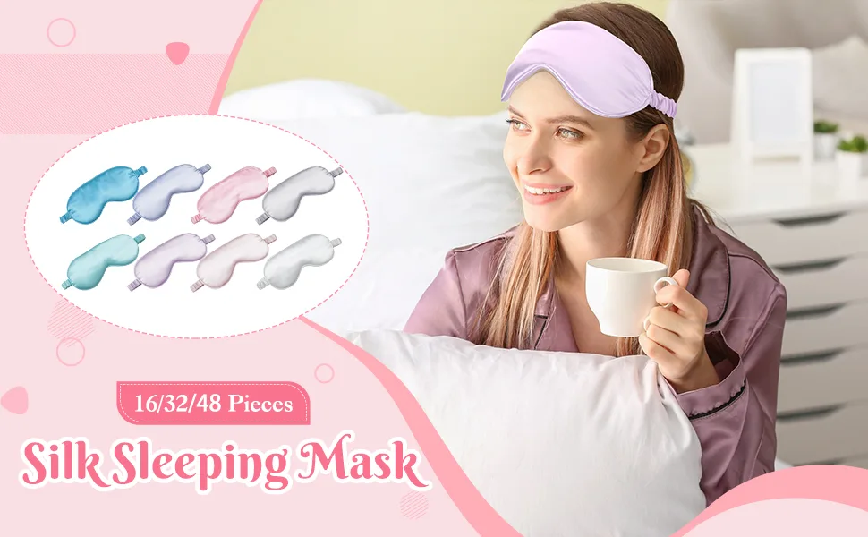 Coume 16 Pieces Silk Sleep Mask Eye Coverings for Sleeping Smooth Soft Eye Covers Mask about 20 x 9.2 cm/ 7.87 x 3.62 Inch - product information 1