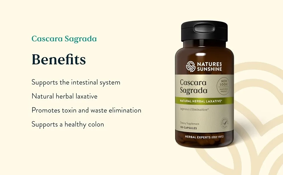 Nature's Sunshine Cascara Sagrada Capsules - Promotes Intestinal Support for a Healthy Colon - 100 Vegitabs (50 Servings) - Key Benefits