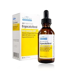 Vitamin D2 Liquid Drops as Ergocalciferol Faster Absorption 400iu Vitamin D2 8 000 USP 1 200 Servings 60ml - 2 fl.oz. - Ergocalciferol D2 Nivagen