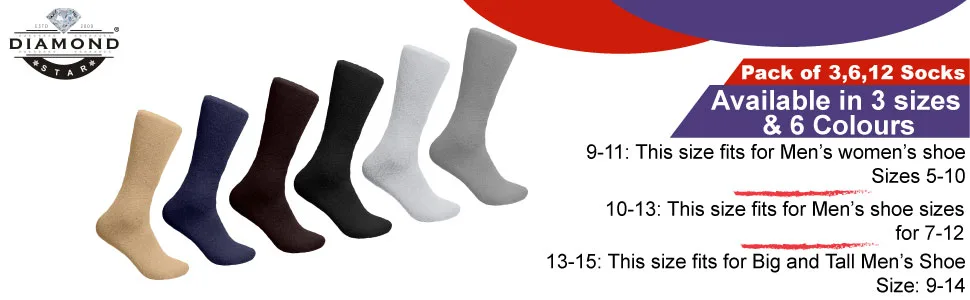 Diamond Star Diabetic Socks Non-Binding Circulatory Cushion Cotton Crew Diabetic Socks for Men Women 9-11 6 Pairs White - Diabetics Socks