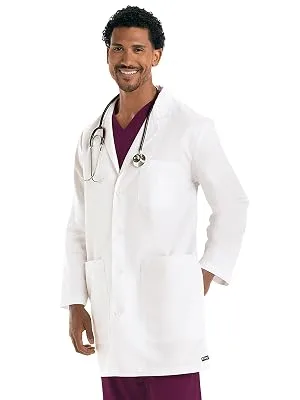 BARCO Grey's Anatomy Scrubs - Noah Lab Coat for Men Professional Full-Length 4-Button Long Sleeve 37 Lab Coat 42 White - Barco Grey