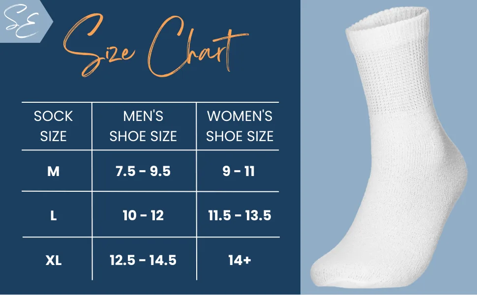 Special Essentials 6 Pairs Cotton Diabetic Ankle Socks - Non-Binding With Extra Wide Top For Men and Women Large Black - size chart