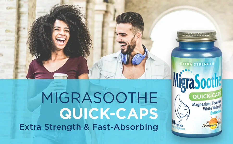 Nature's Life MigraSoothe Quick-Caps | Extra Strength Formula with Magnesium Feverfew White Willow | 60ct 30 Serv. - Nature