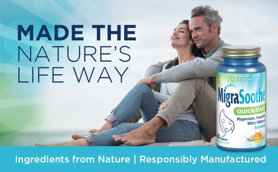 Nature's Life MigraSoothe Quick-Caps | Extra Strength Formula with Magnesium Feverfew White Willow | 60ct 30 Serv. - Nature