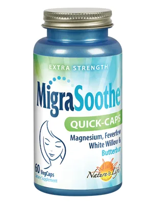 Nature's Life MigraSoothe Quick-Caps | Extra Strength Formula with Magnesium Feverfew White Willow | 60ct 30 Serv. - Nature