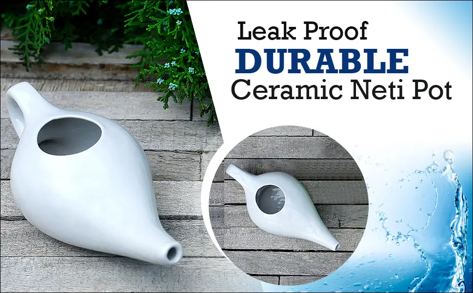 SoulGenie Classico Leak Proof Durable Ceramic Neti Pot - Comfortable Grip - Microwave and Dishwasher Friendly - White - top banner
