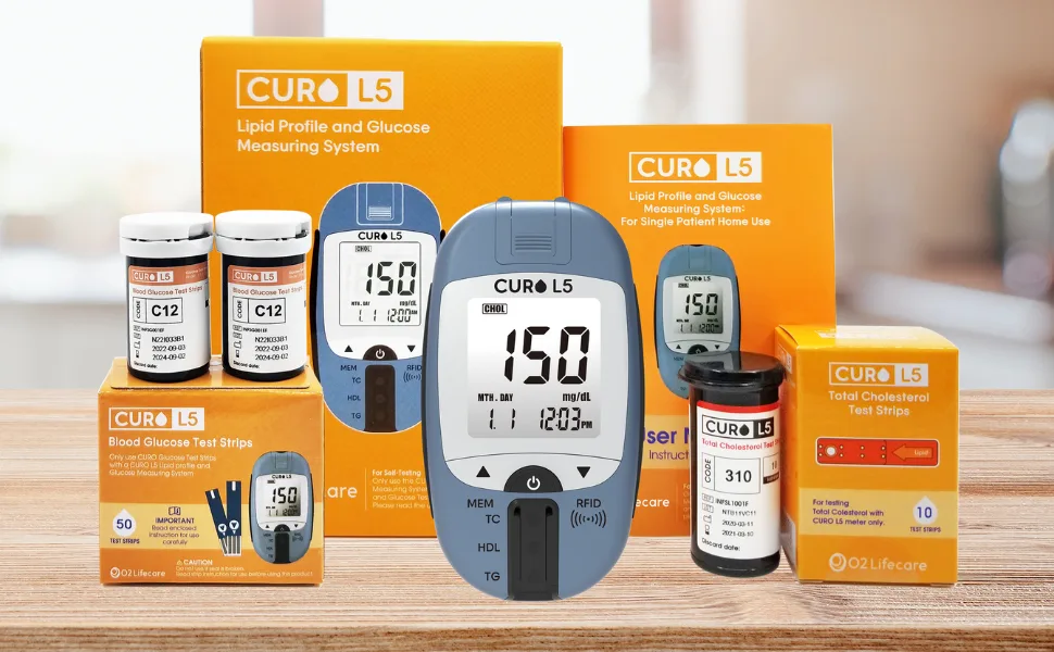 Total Cholesterol & Glucose HOME Self Test Kit (Device 10 Total Cholesterol Test Strips 50 Glucose Strips Included) - main