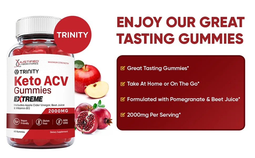 Trinity Keto ACV Gummies Extreme Formula 2000MG Vegan Non GMO with Pomegranate Juice Beet Juice Powder B12 60 Gummys - Trinity Keto ACV Extreme Gummies