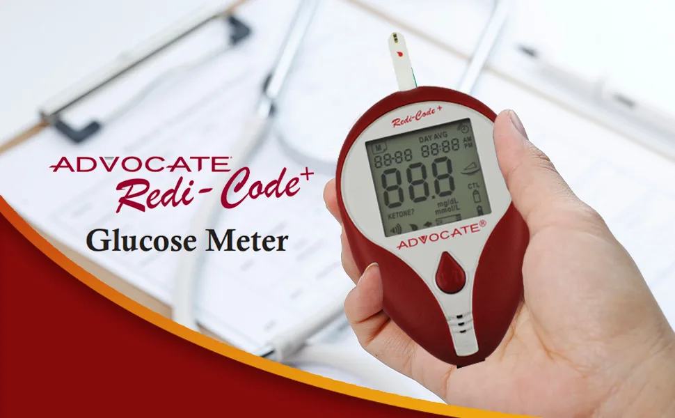 Advocate Redi-Code Plus Blood Glucose Meter - Monitor for Blood Glucose Test Strips - Home Care Blood Glucometer Kit - 970:600 Advocate Redi-Code Plus Blood Glucose Meter