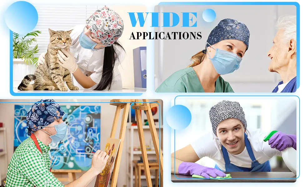 6 Pieces Scrub Caps with Buttons Women Working Cap Adjustable Sweatband Bouffant Hats (Floral Pattern) Multicoloured - product information 6