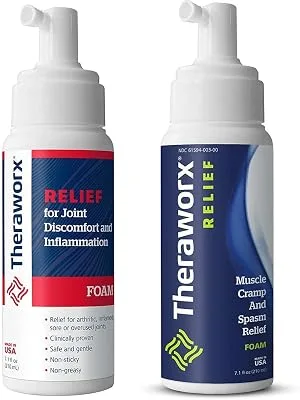 Theraworx Muscle Cramp and Spasm Relief Foam & Joint Discomfort and Inflammation Foam - Two 7.1oz Value Bundle - Relief bundle