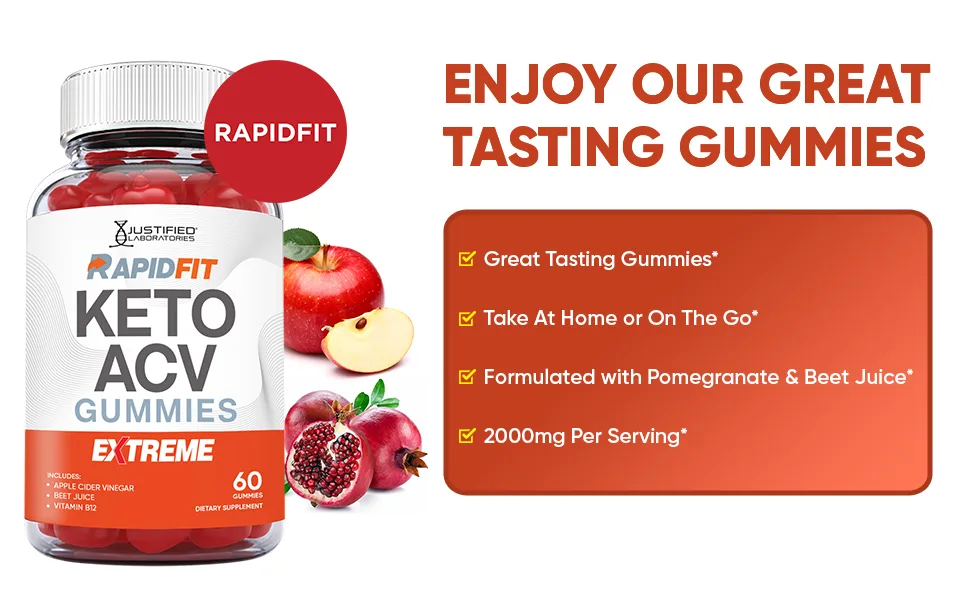 Rapid Fit Keto ACV Gummies Extreme Formula 2000MG Vegan Non GMO with Pomegranate Juice Beet Root B12 60 Gummys - rapid fit keto acv gummies