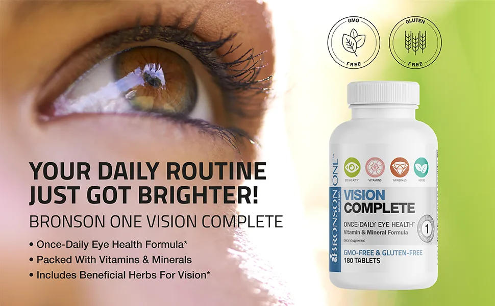 Bronson ONE Daily Vision Complete Eye Health Support Multivitamin Multimineral Supplement Formula 180 Tablets - vison